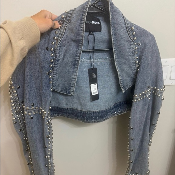 Fashion Nova Blue Pearl Embellished Jacket - Picture 1 of 2